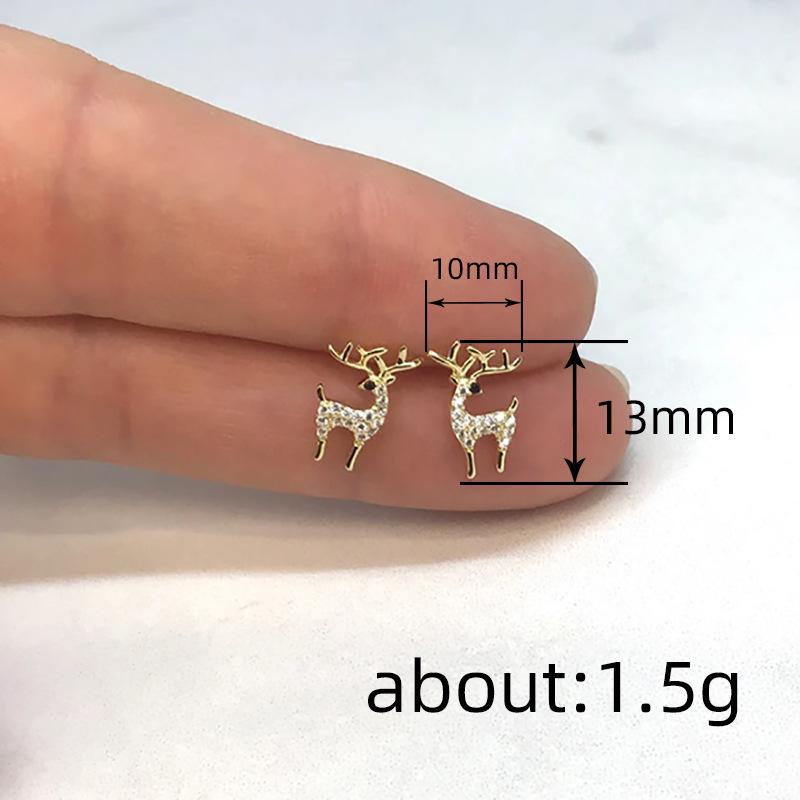 Cute Deer Stud Earrings For Women, Fashionable Christmas Earrings, Exquisite Holiday Gifts, Micro-Inlaid Jewelry.