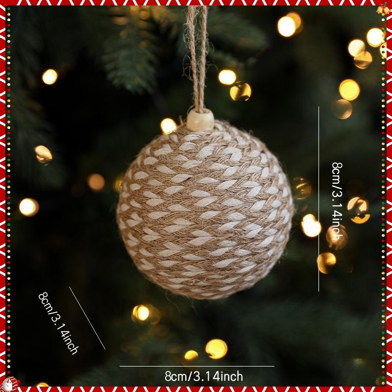 1PC 8cm Natural Jute Rope Christmas Tree Ornaments-Handmade Jute Rope Balls with Intricate Patterns Best for Christmas Ornament 1pc