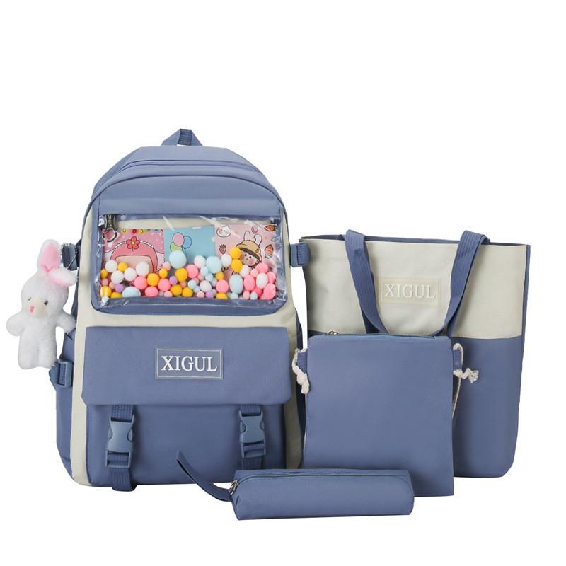 Large Capacity Breathable Street Style Kids Backpack With Trendy Letter Pattern синий