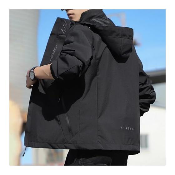 [Joyasslly] Men's Windbreaker, Mountain Parka Jacket, Detachable Hood, Soft Shell Jacket, Outdoor Work Wear, Windproof, Water Repellent, Mountain