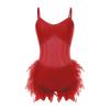 Womens Latin Dance Leotard Fuzzy Feather Skirt