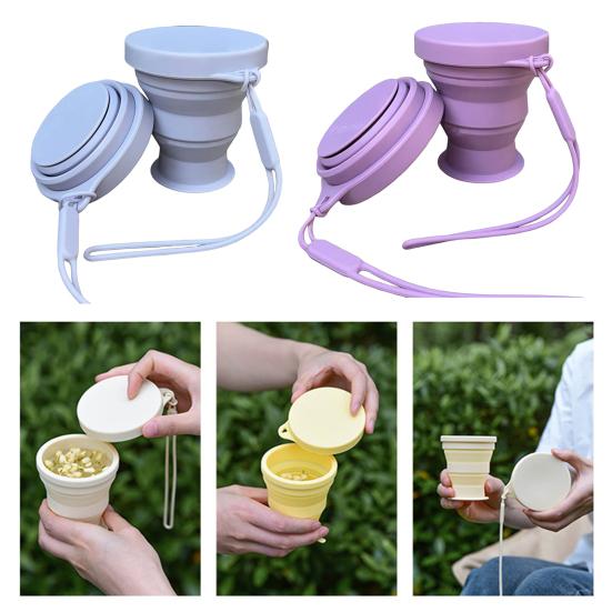 Foldable Silicone Travel Cup with Lid Reusable Water Bottle for Outdoor Camping Gym Heat-Resistant Coffee Cup BPA-Free Portable Mouthwash Cup