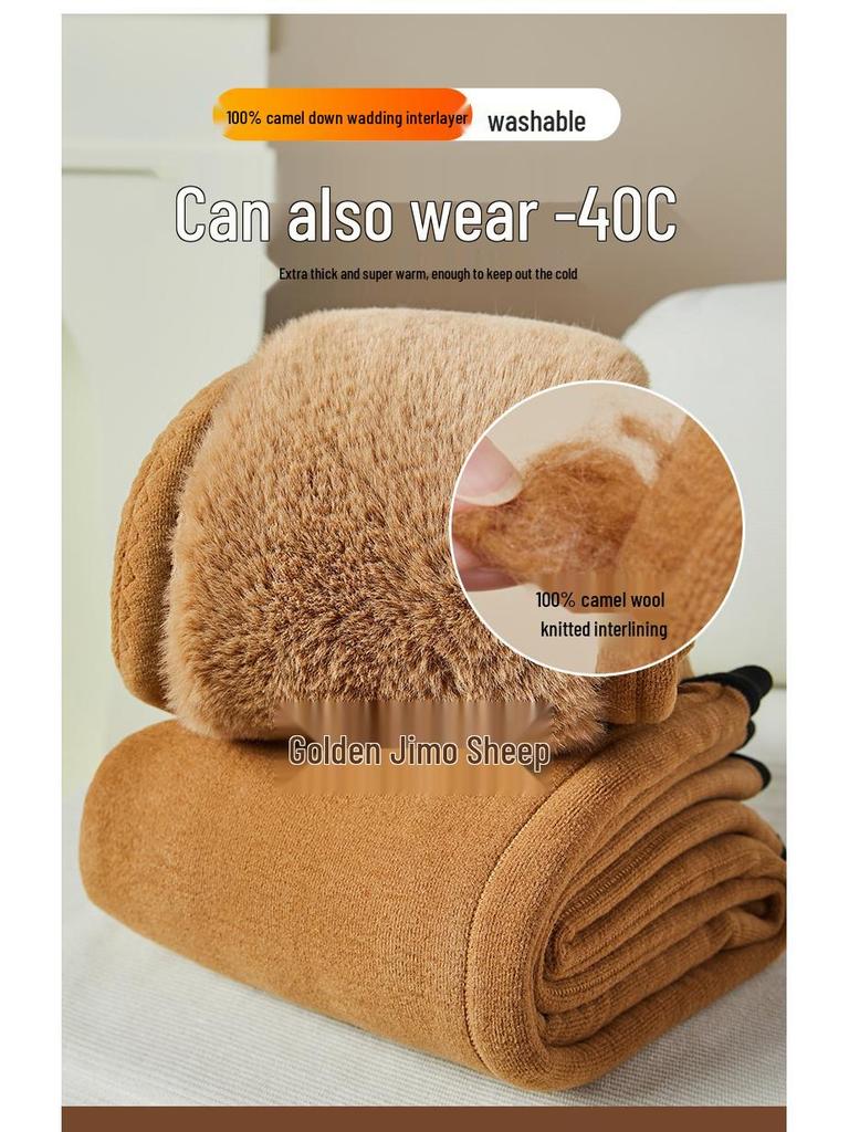 Men's and Women's Thick Camel Wool Warm Pants, High-Waisted, Plus Size, Suitable for Autumn and Winter Cold-Proof.