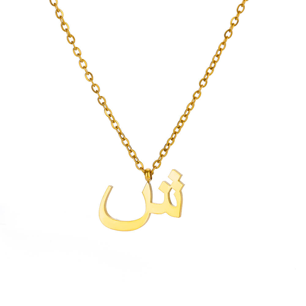 Náhrdelník z nerezové oceli s arabským písmenem pro ženy, zlatá barva, přívěsek s abecedou, choker, řetízek na klíční kost, trendy šperk, dárek