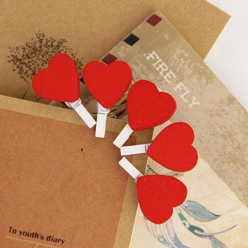 20 PCS Mini Office Supplies Craft Clips Love Wood Clothespins DIY Handmade Decoration Party Wooden Nail Craft Paper Clips