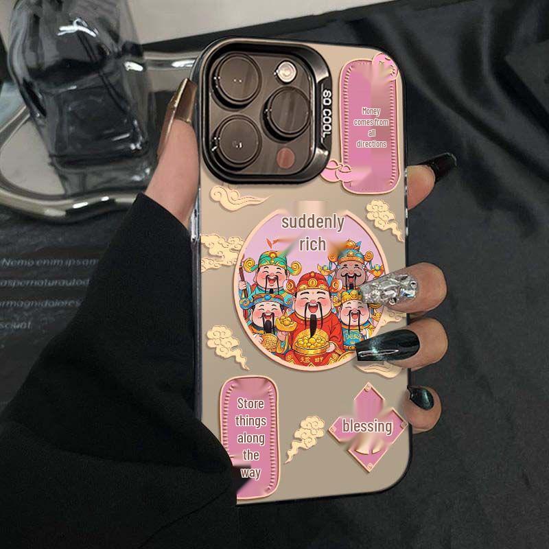 God of Wealth Silver Case for iPhone 17 Pro Max/16 Pro/15 Pro/14/13/12 iPhone 12 Pro