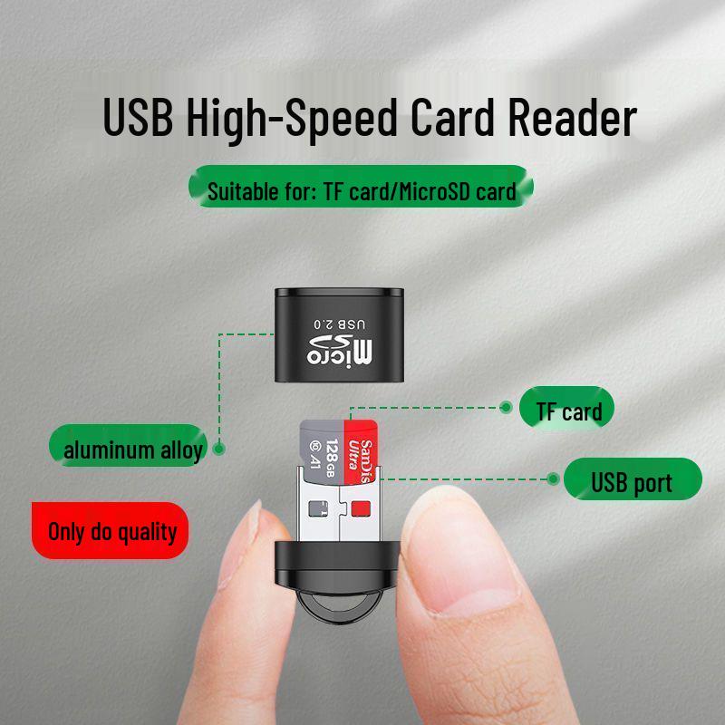 USB2.0 Mini TF-Kartenleser mit Aluminiumgehäuse & Kette - Universell für Mobiltelefone & Computer