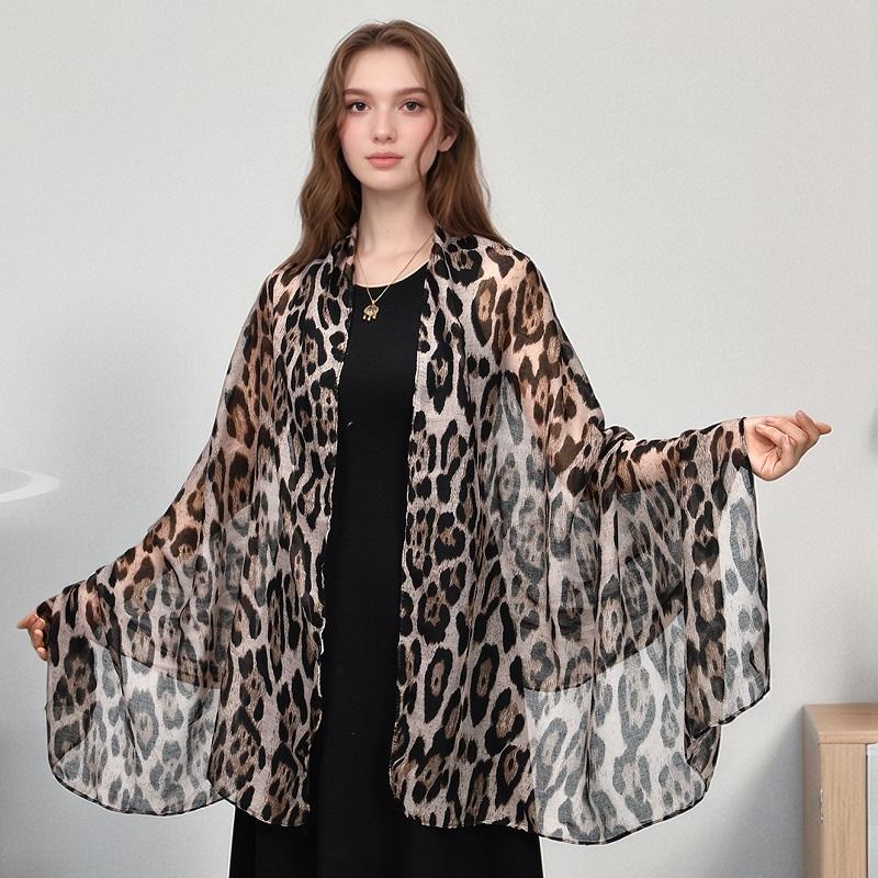 Trendy Leopard Print Cotton Shawl Wrap Woman Muslim Hijab Soft Pashmina Thin Scarf  Femme Headband Neckscarf  Stoles