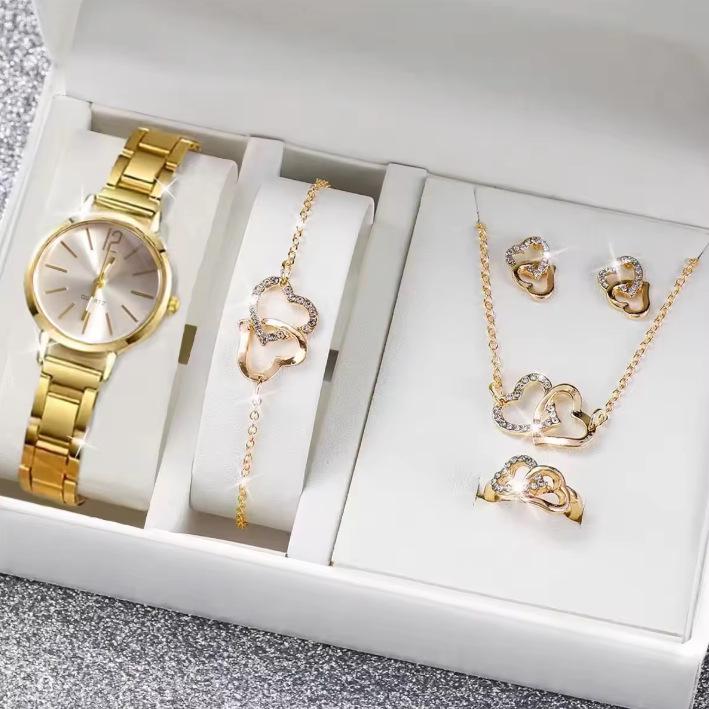 Fashion Roman Numeral Women's Watch & Bracelet Set with Diamond Inlay