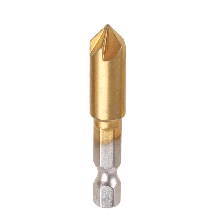 Countersink Drill Bits Center Punch Set 3 Pcs 1/4'' Hex Shank HSS 5 Flutes 90°
