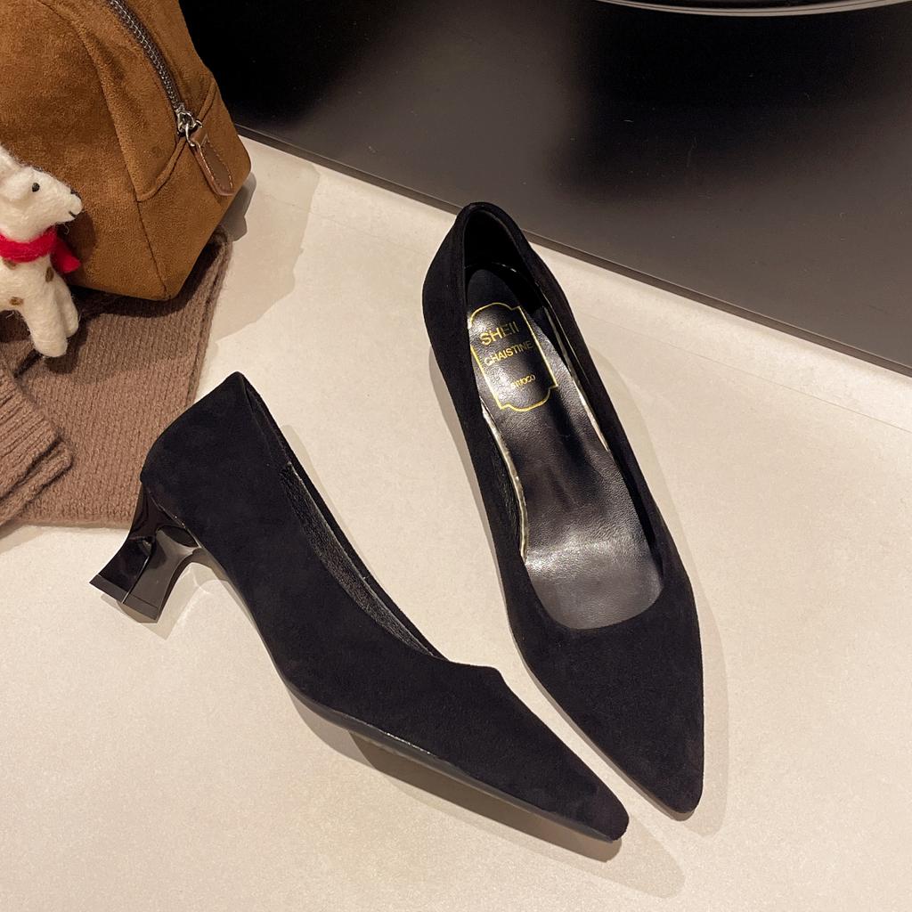 Sharp Pointed French Leopard Print Cat Heel Women's Singles 2025 New Shallow Mouth Commuting Versatile Women's Office High Heels