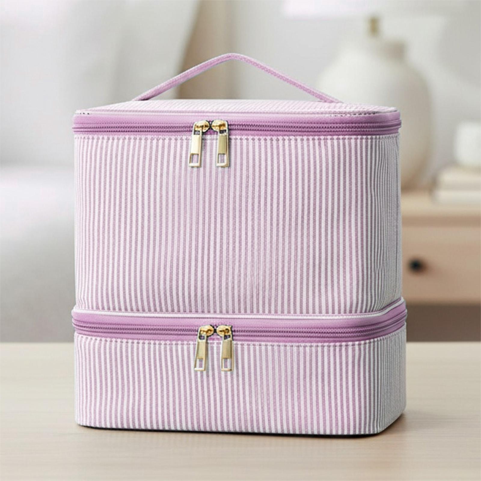 Double Layer Pu Leather Nail Polish Organizer Bag with Handles Nail Polish Storage Organizer for Women Manicure Supplies розовый