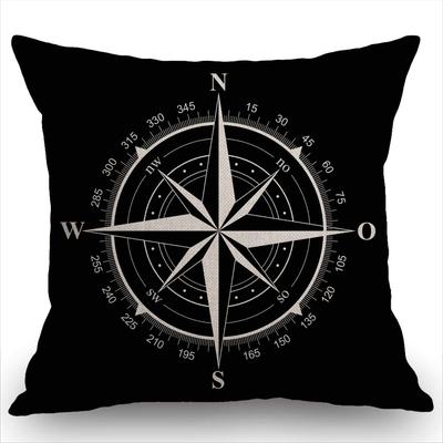 Vintage Compass Pillowcase Black and White Nautical Cushion Cover Wind Rose Decor Throw Pillow for Living Room Bedroom