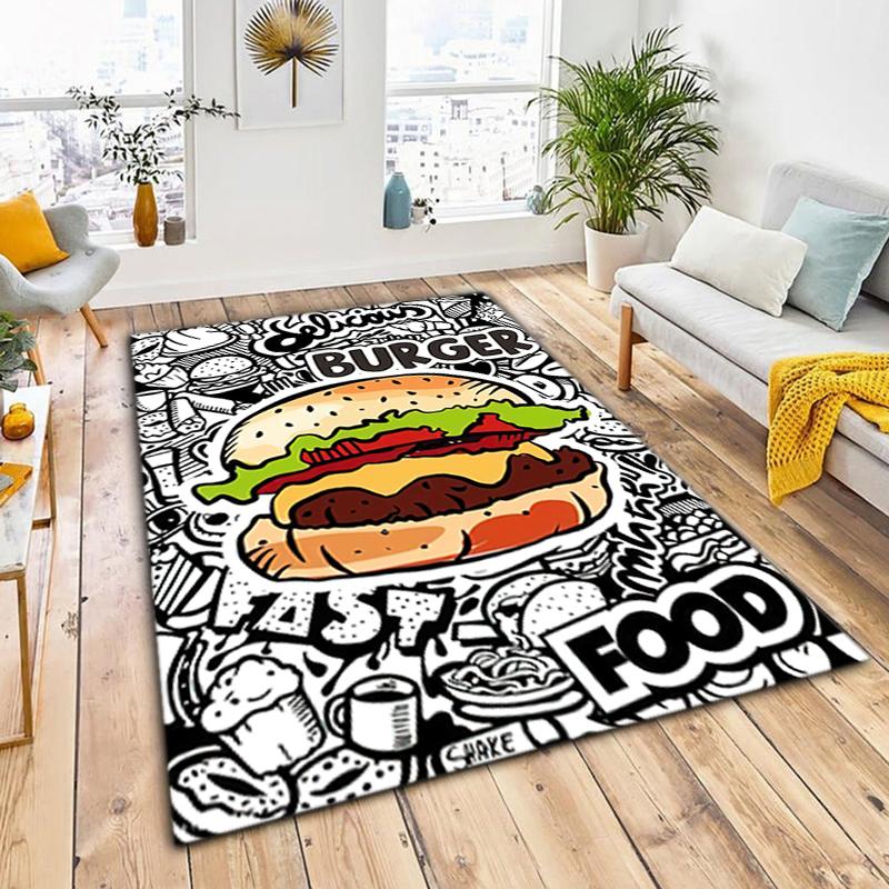 1Pc Food Theme Printed Circular Carpet, Home Door Mat, Outdoor Travel Protection Carpet B6