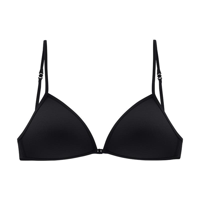 

Triangle cup beautiful back small chest gathering cotton French sexy thin shoulder strap front buckle seamless comfortable bra cover S (suitable for 32/70abc)