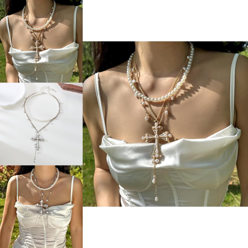 Barocke Kreuzkette mit Perle für Liebhaber von Vintage-Schmuck