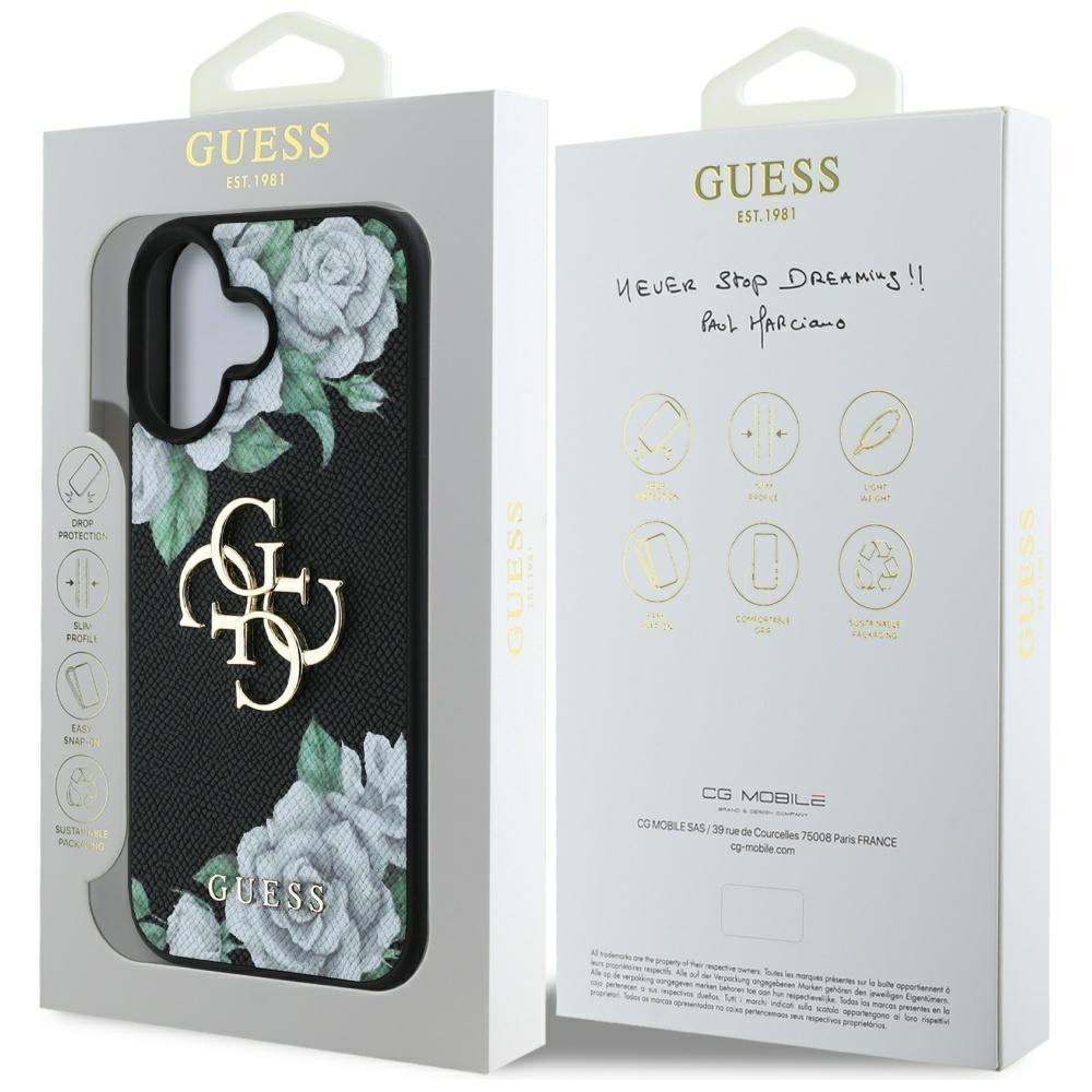 Etui Guess Grained Roses Big 4G Logo Do  Iphone 16 Czarny