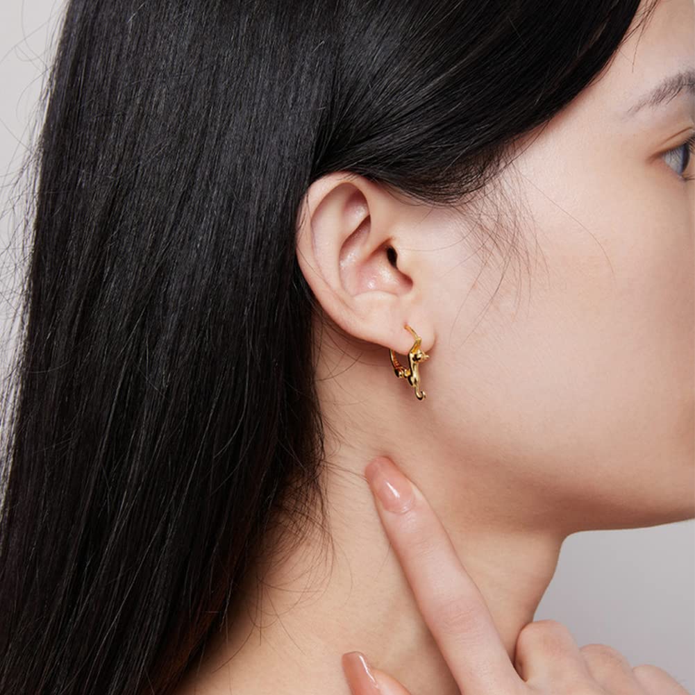 Rockyu Ohrringe für Niedliche Katze Tier Katze 925 Neue Mode Accessoires Breite Damen, Creolen, Ohrringe, Motiv, Ring, Schwingend, Silber, Hypoallergen,