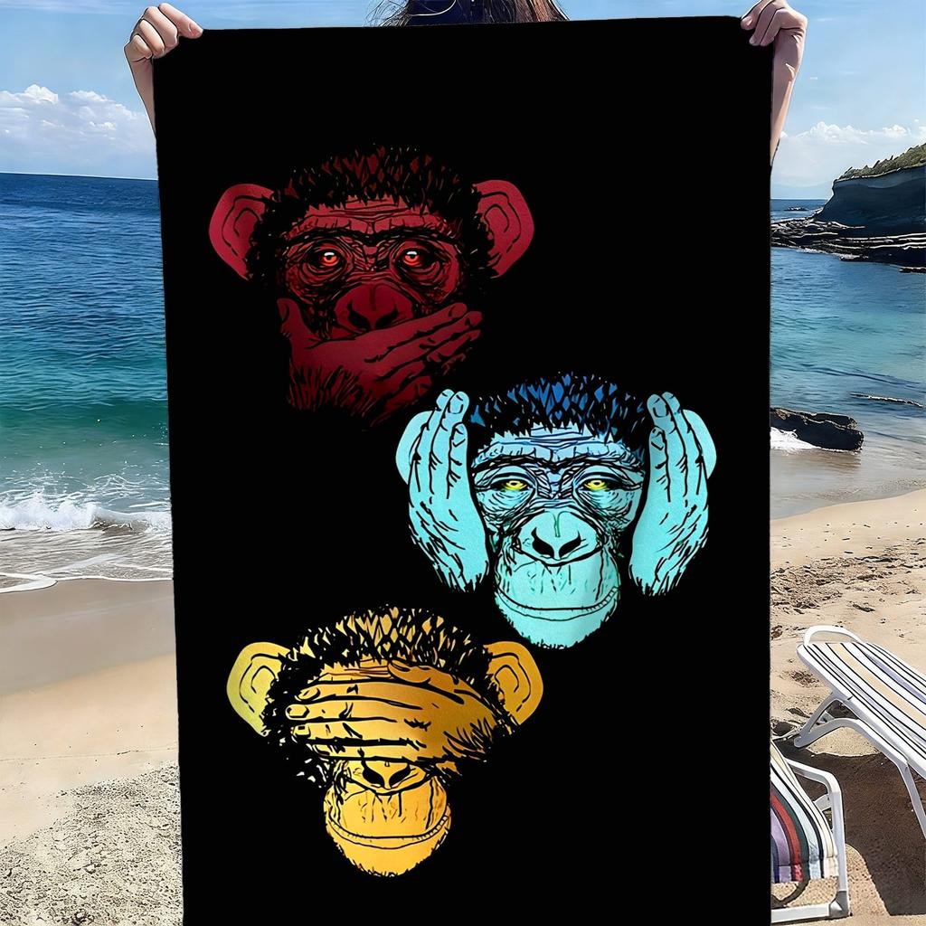 Weird orangutan with colorful patterns polyester microfiber beach towel is highly absorbent, suitable for swimming beach outings