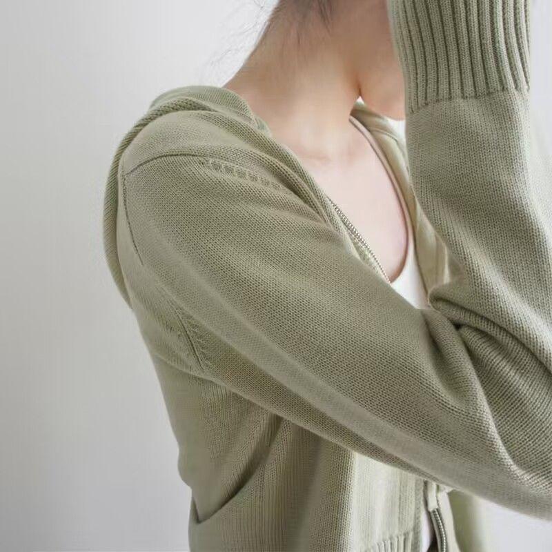 Jarní svetr svetr Dámské Design Sense 2023 Dlouhý rukáv S kapucí Pevný Dvojitý zip Pletený svetr Cardigan Dámský Top