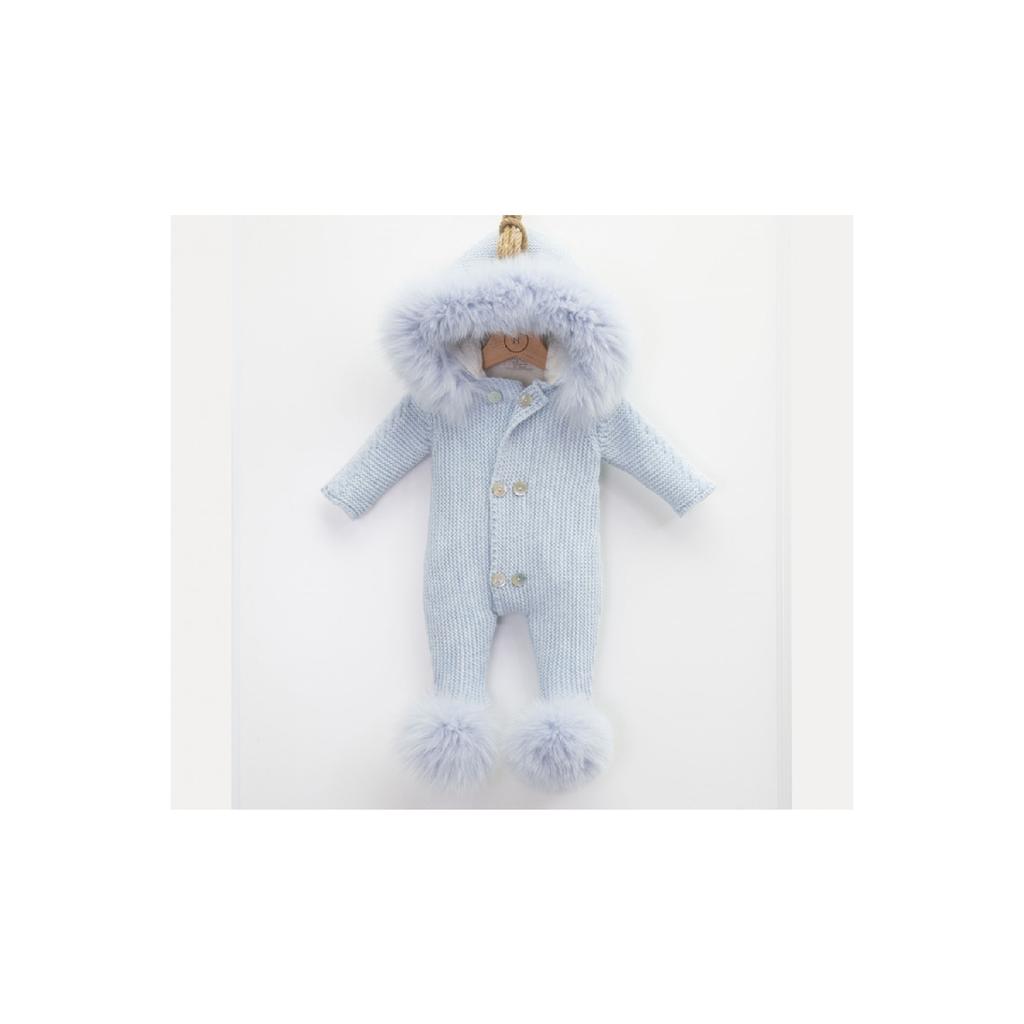 100% Cotton Knitwear Baby Jumpsuit With Fish Back Patterned Pompom