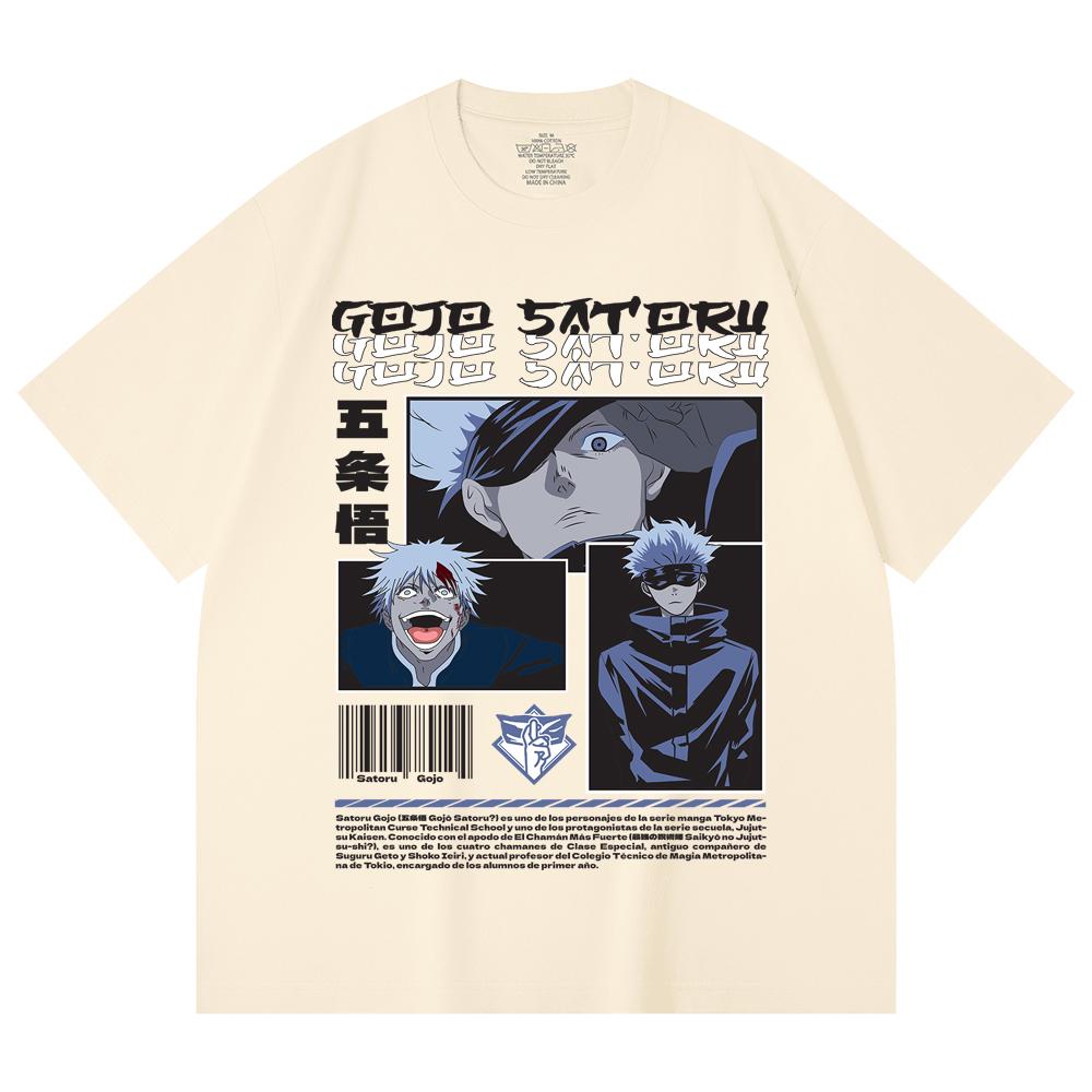 

230 г/м² 100% хлопок Jujutsu Kaisen V26 Принт Годжо Унисекс Тяжелая хлопковая футболка XS абрикосовый