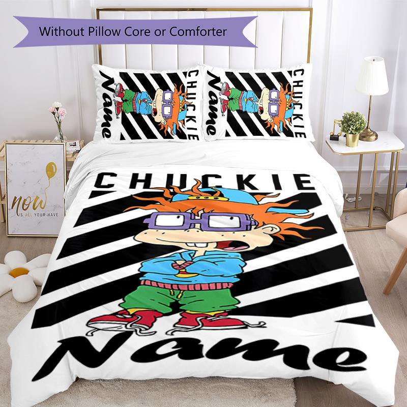 3pcs Custom Name Rugrats Bedding Set Duvet Cover Closure Includes 1 Duvet Cover & 2 Pillowcases for All Seasons Bedroom Decor