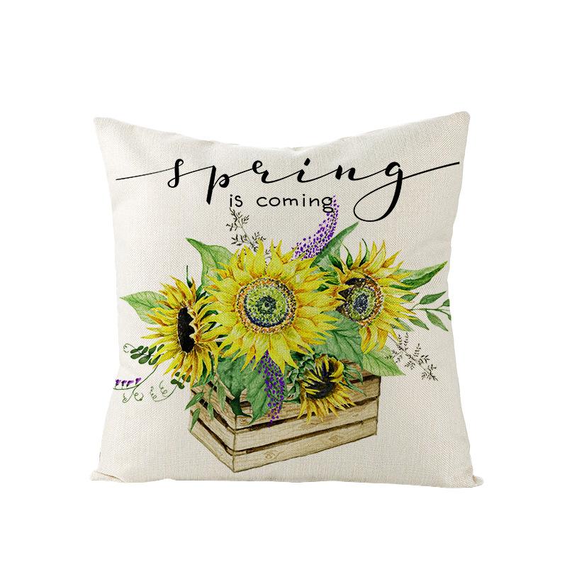 Polyester Pillowcase Sunflower Print Home Living Room Sofa Bedroom Bedside Pillow Case