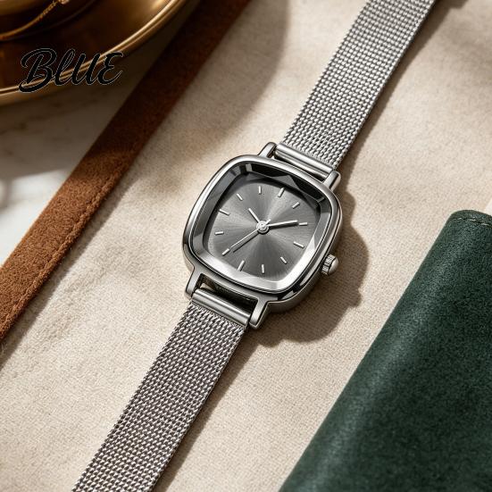 Retro Collegehorloge Uniseks Kwarts Minimalistisch Vierkant Wijzerplaat Eenvoudig Mesh