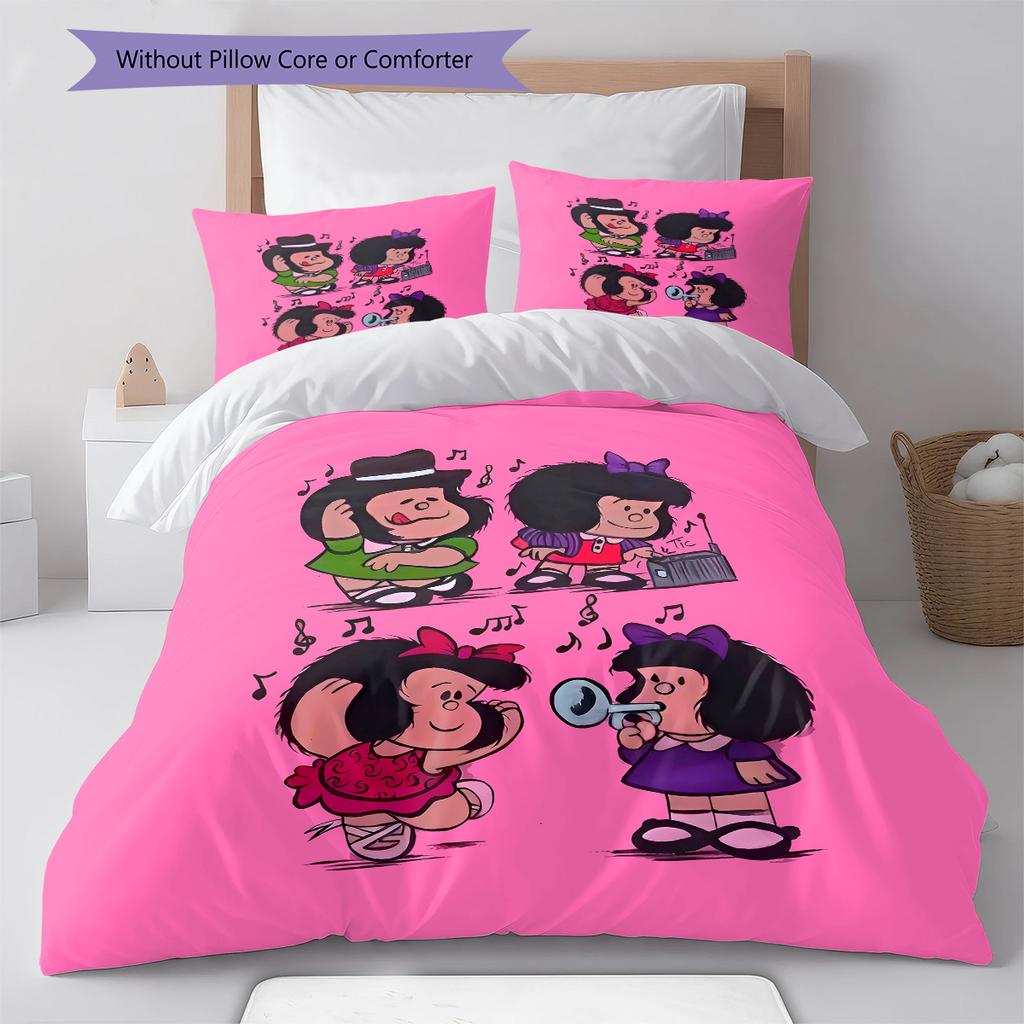 Pościel z wzorem Mafaldy, Zestaw kołdry Poszewka na kołdrę Poszewka na poduszkę Domowy prezent urodzinowy (1 * poszwa na kołdrę + 2 * poszewki na poduszki, bez rdzenia)