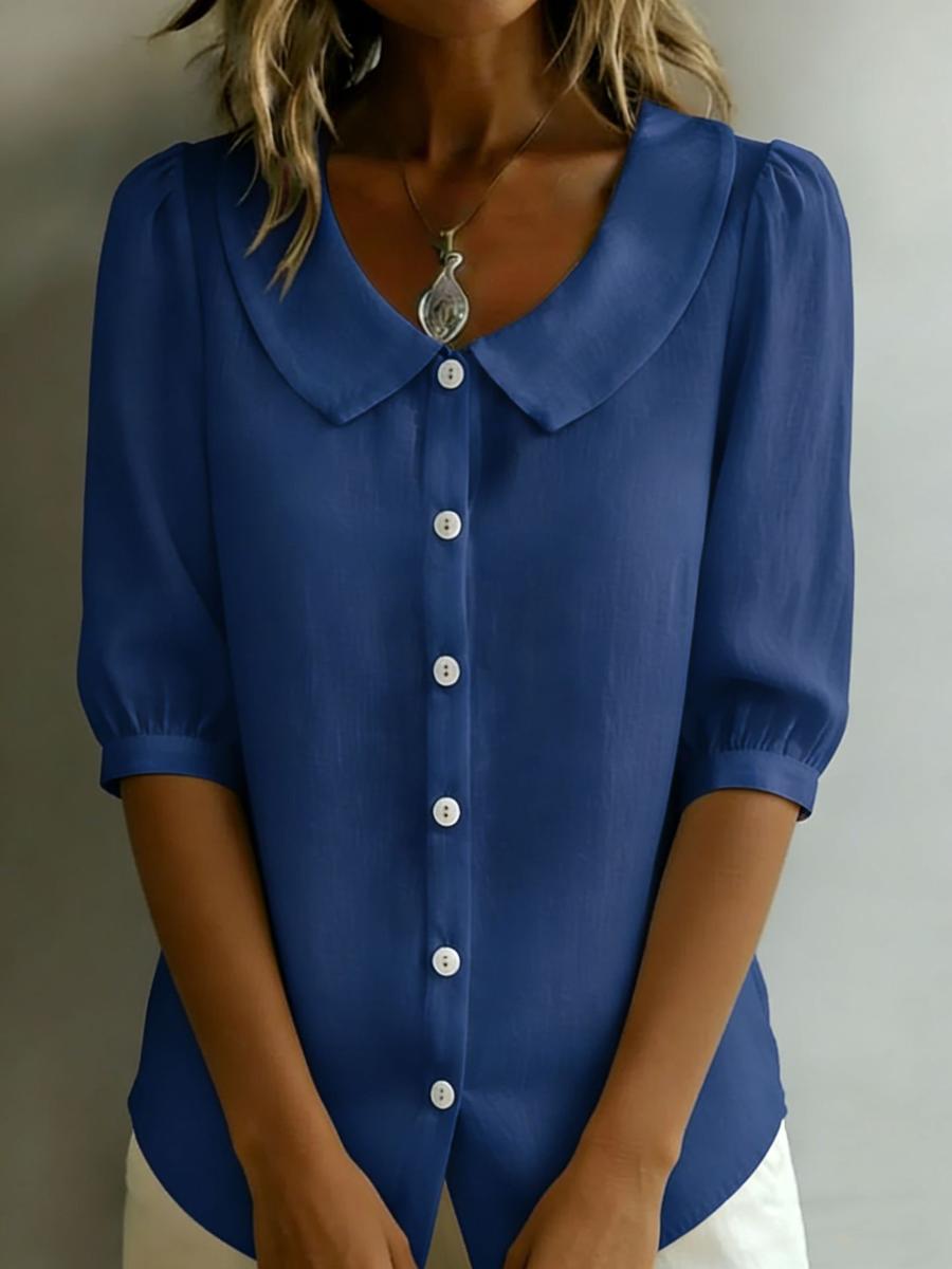 

New Ruffles Turn-Down Shirt Women s Solid Casual Button-Down Shirt XXL синій