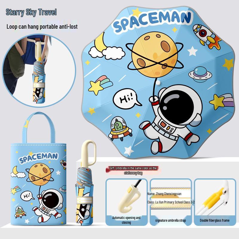 Dual-Use Automatic Folding Children's Umbrella with Ring Buckle – Sun Protection for School Boys and Girls