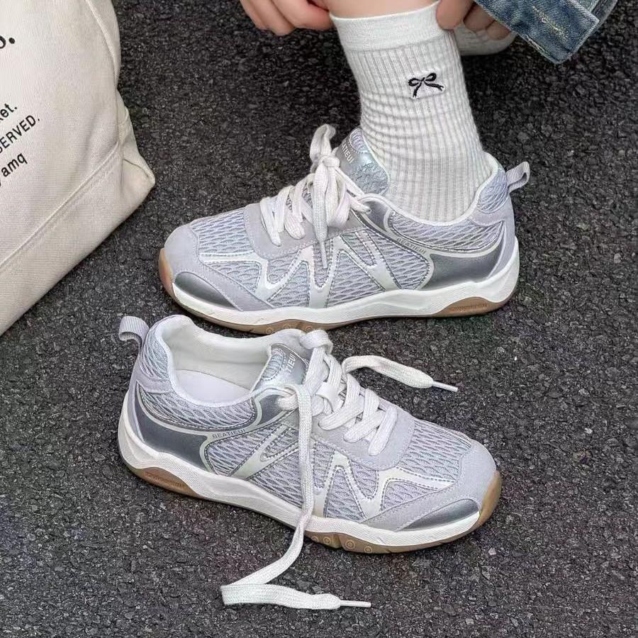 New Sports Dexun Shoes Women's 2025 Summer Mesh Breathable Platform Shoes Genuine Leather Forrest Gump Shoes Casual Dad Shoes Women