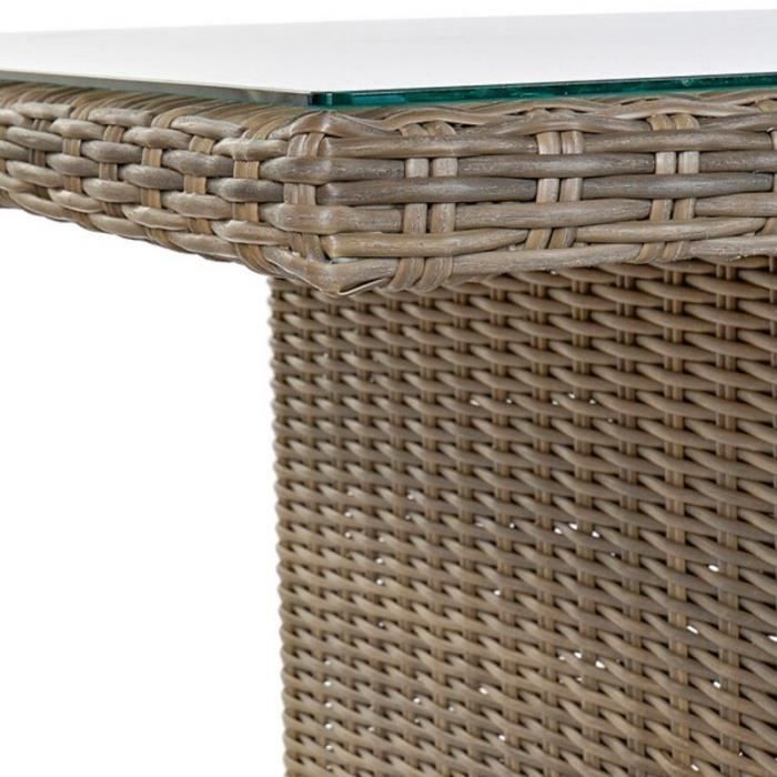 Table and 6 Chairs Set - Steel and Rattan - Beige - 200 X 100 X 75 Cm - Weather Resistant