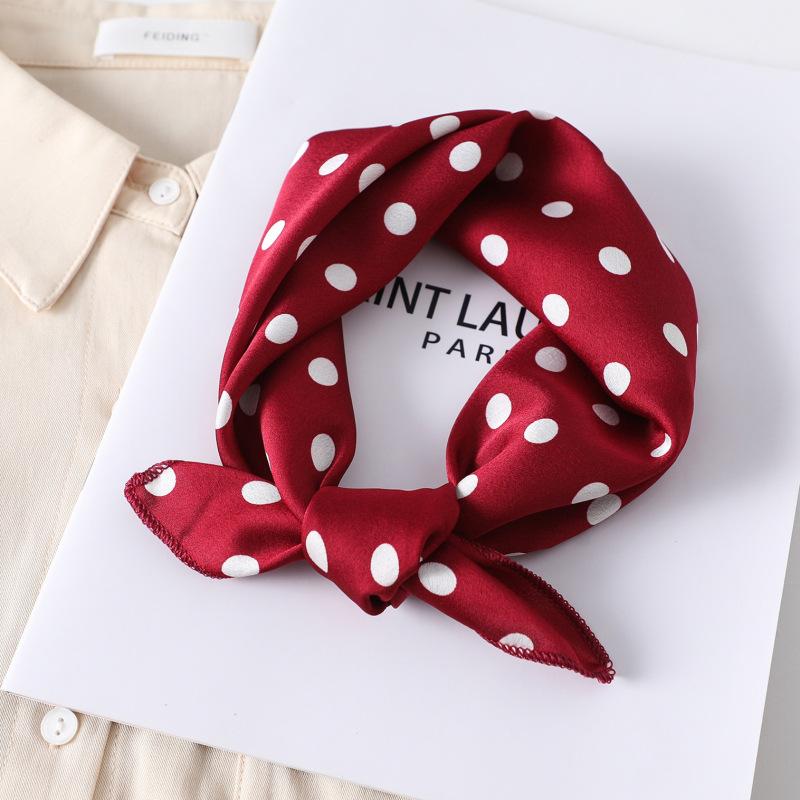 Dot Print Design Luxury Small 50Cm Square Women Silk Scarf Handkerchief Hair Band Decorate Scarves Bandana