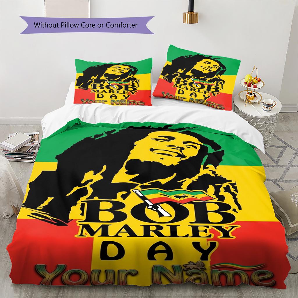 Name Custom Bob Marley Poster Pattern Bedding Set Quilt Cover Pillowcase Home Decor Gift (1 * duvet cover + 2 * pillowcase, without core)