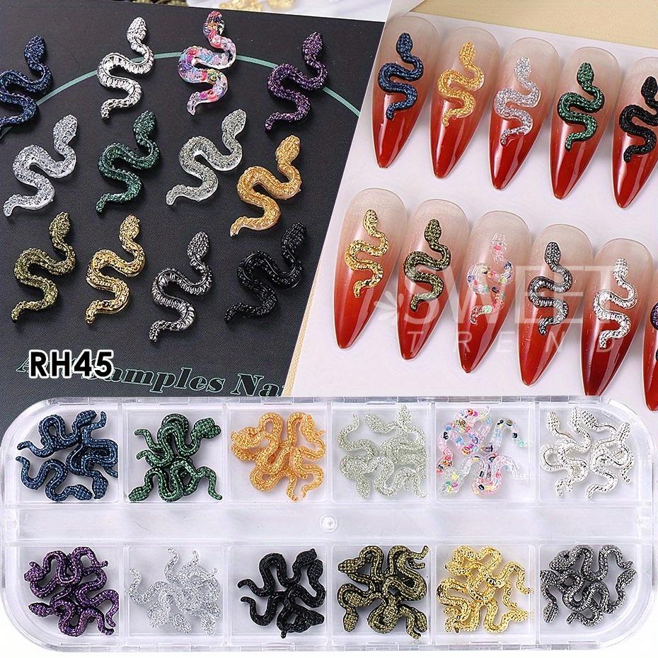 12 Grids Punk Gothic Snake Nail Decoration Charms Resin And Metal Design Shiny Jewelry DIY Halloween Holiday Style Manicure Part