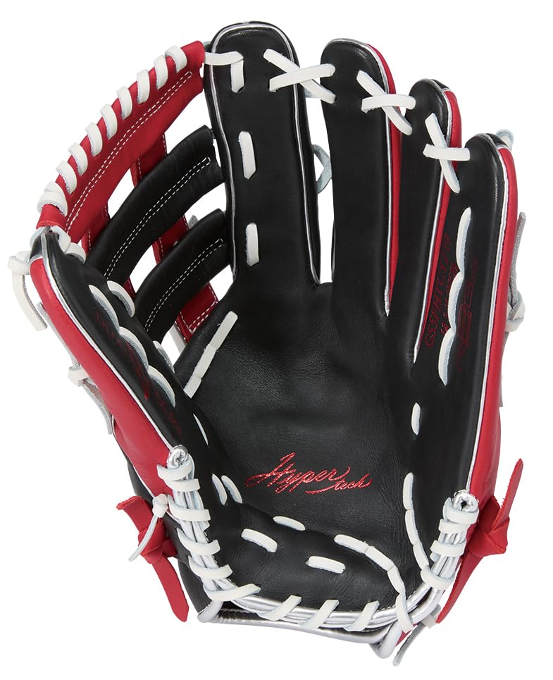 Rawlings HYPER TECH COLORS Baseball Glove for Throw Men's (GS5FHTCY719) Softball, All-Around, Black/Scarlet, 12.75 inches, Right-Handed