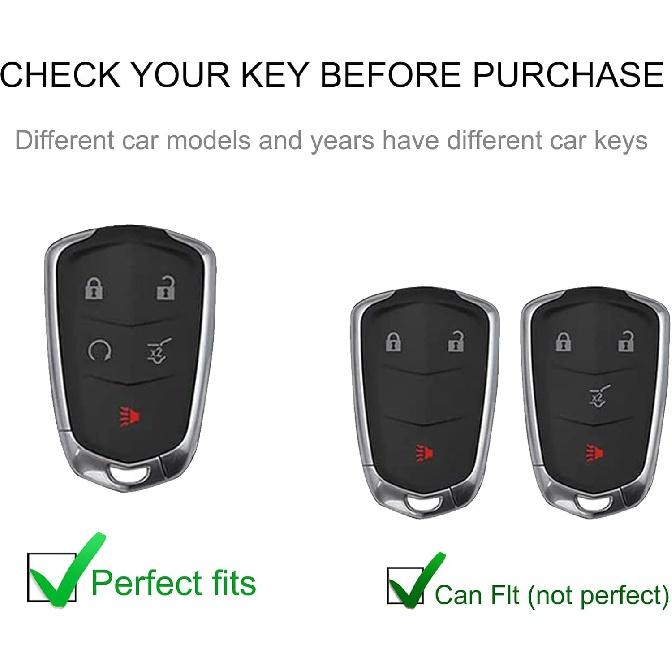 Cadillac Schlüsselanhänger-Abdeckung mit Cadillac-Schlüsselanhänger, Auto-Schlüsselanhänger-Hülle kompatibel mit Cadillac Escalade CTS SRX XT5 ATS CT6 5 Tasten Smart