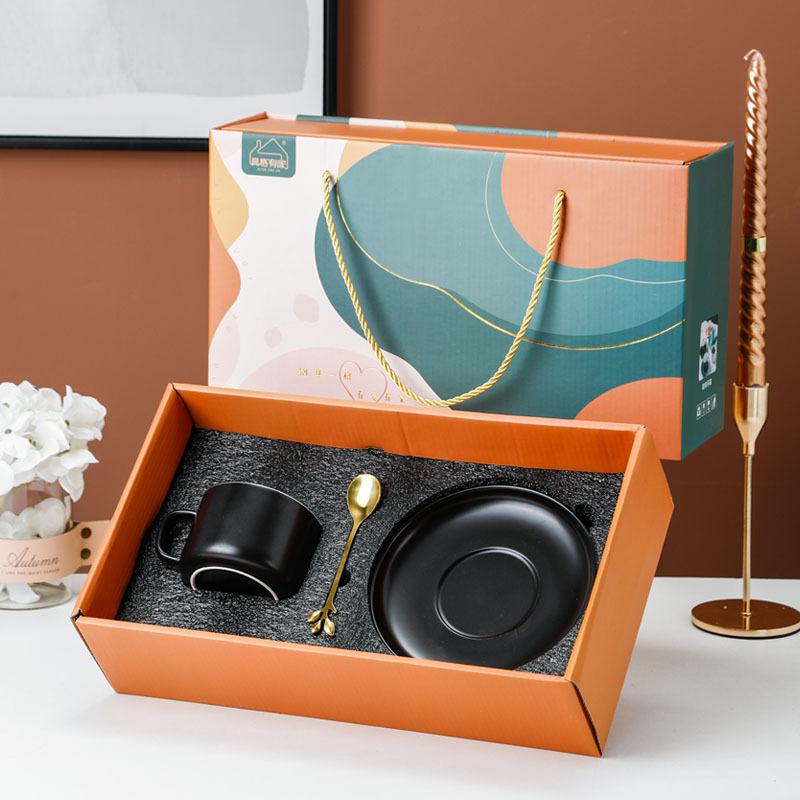 Equipped with Home Colored Glaze Coffee Cup Disc Event Gift Set High Value Ins Feng Shui Cup Holiday Souvenir Gift