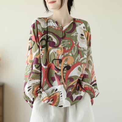 Blusa holgada con cuello en V y estampado floral de verano Camisa informal Tops para mujer