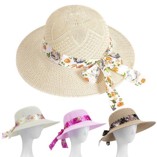 Chapeau de soleil pour femme Couleur unie Trous respirants Large bord Chapeau de plage Couvre-chef