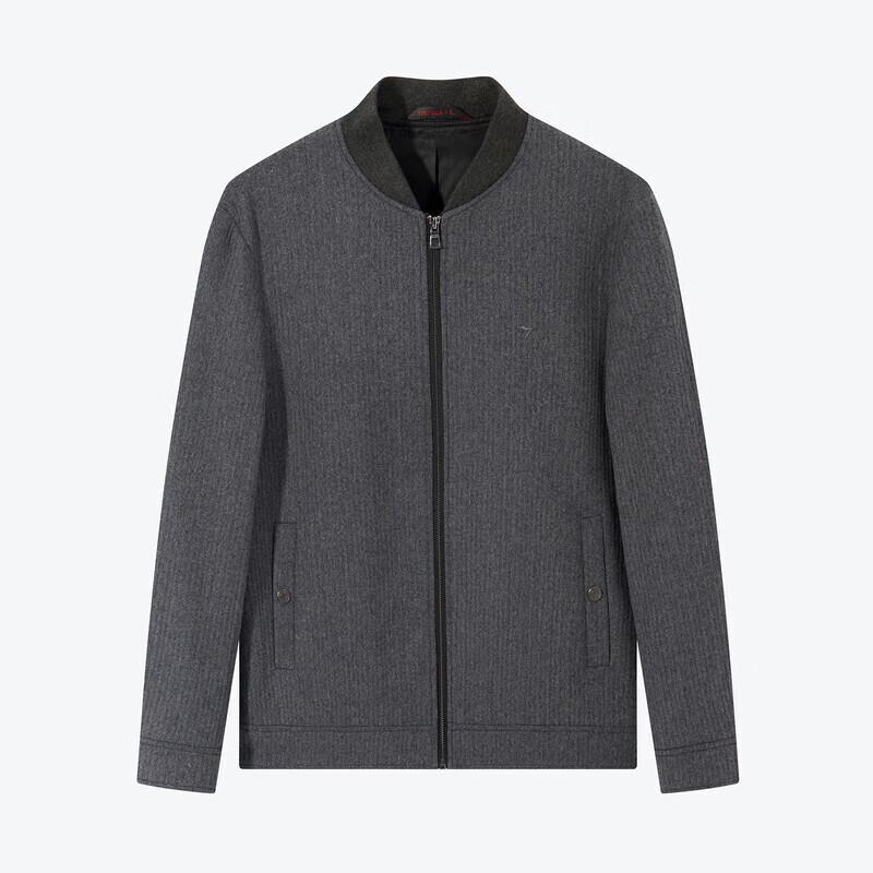 Qipai Herren Woll-Baseballjacke mit Streifenstruktur