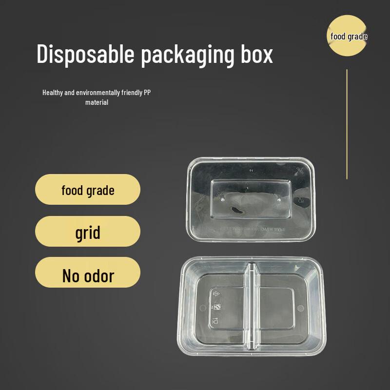WS Disposable 650ml 2-Compartment Rectangular Food Containers with Lids