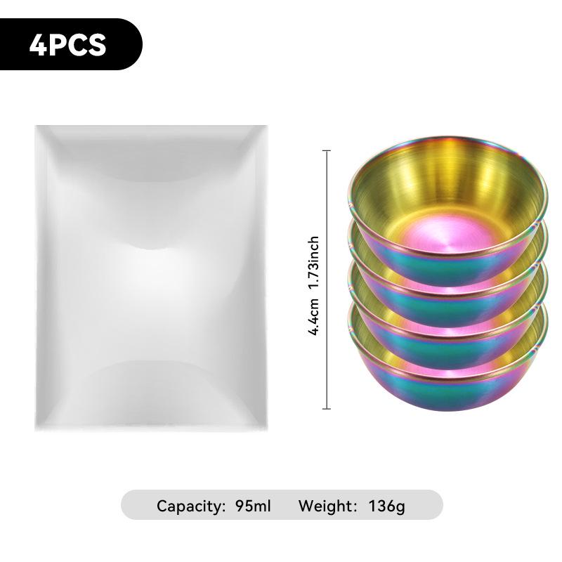 4-Piece Set of Gold 304 Stainless Steel Round Seasoning & Dipping Bowls for Soy Sauce