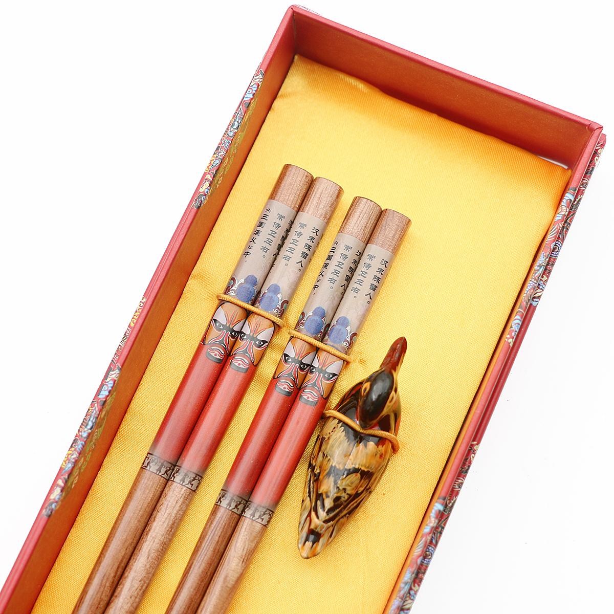 Gift Box Chopsticks Chinese Style Wooden Peking Opera Facial Makeup Wooden Chopsticks Beautiful Tableware Chinese Sticks To Eat