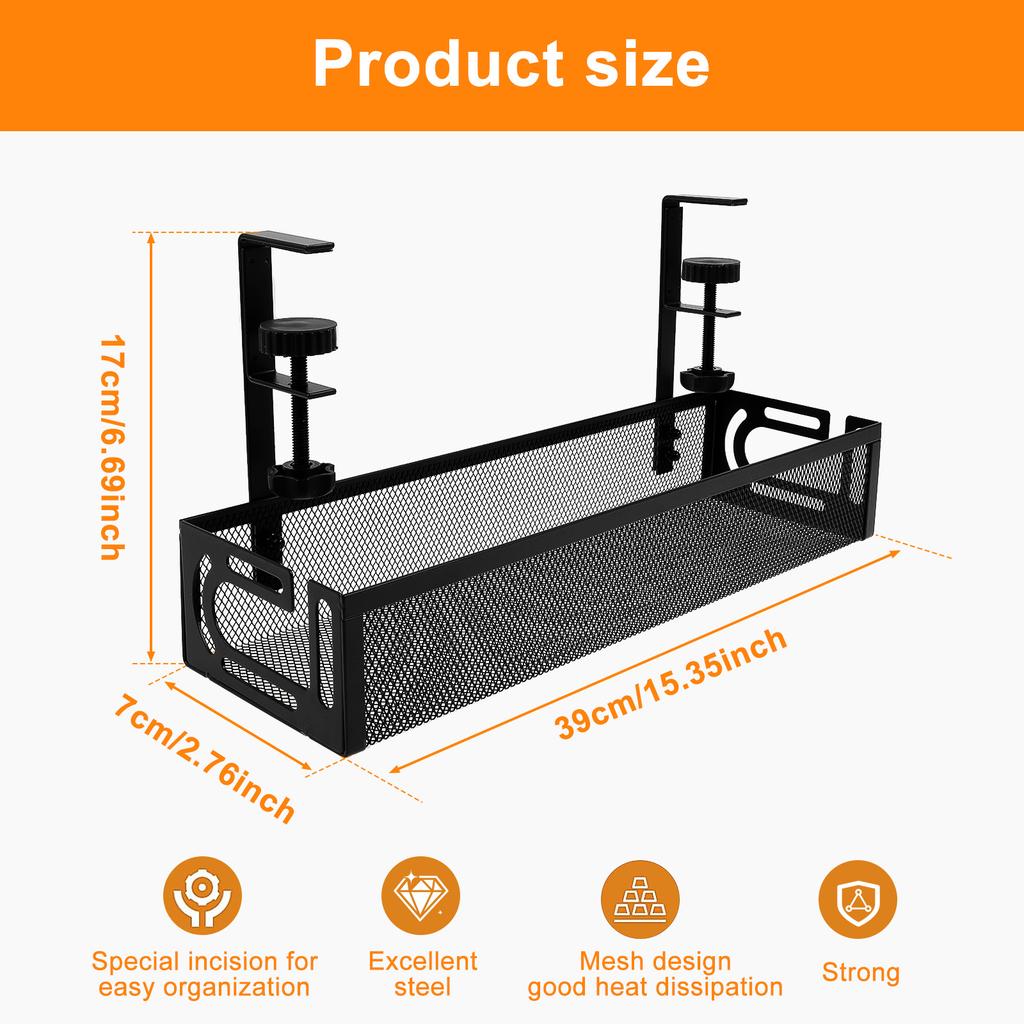 Under Table Storage Rack No Drilling Extendable Metal Cable Management Tray Metal Cord Organizer Kit Kitchen Storage Accessories