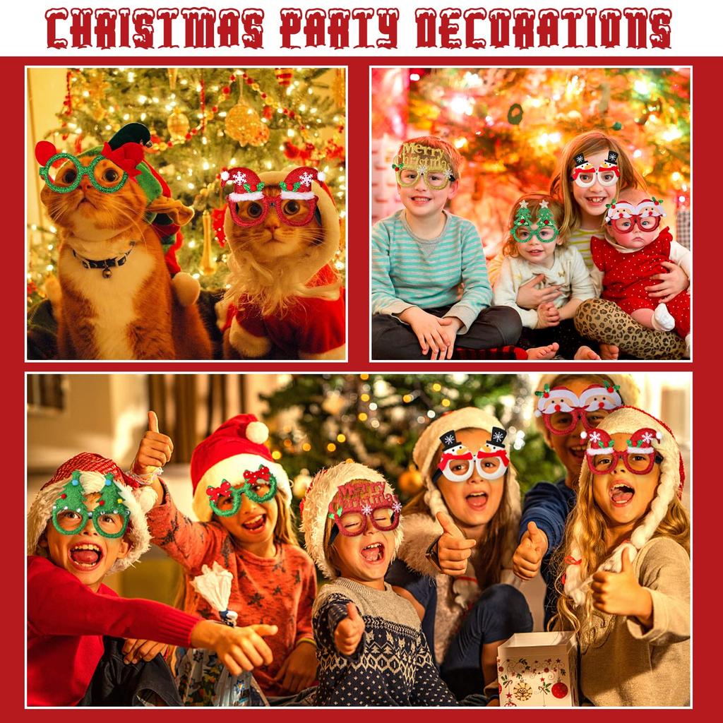 Christmas Glasses Glitter, Party Glasses Frames Christmas Decorations Costume Photo Booth Props for Christmas Party Supplies