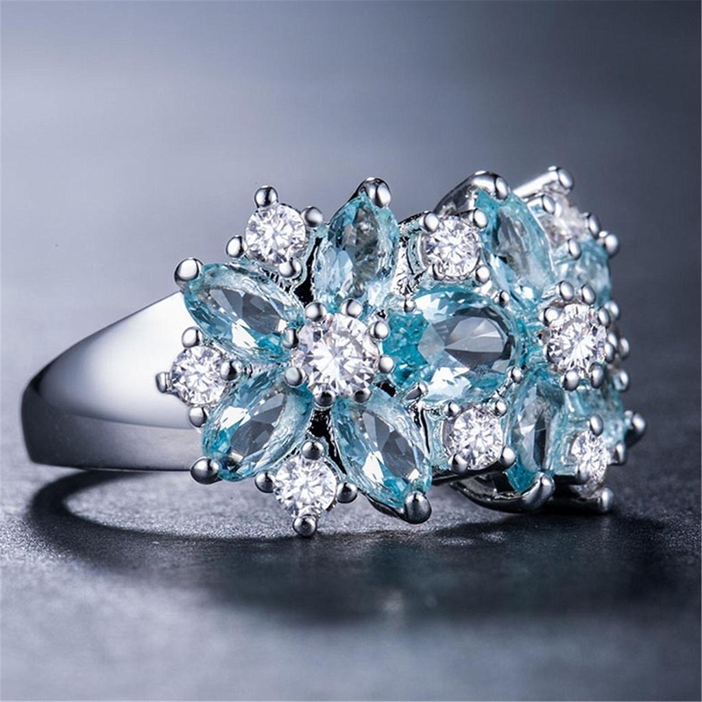 Anillo de Flor Floreciente de Circonita de Colores – Banda Creativa Europea y Americana Pavimentada con Diamantes