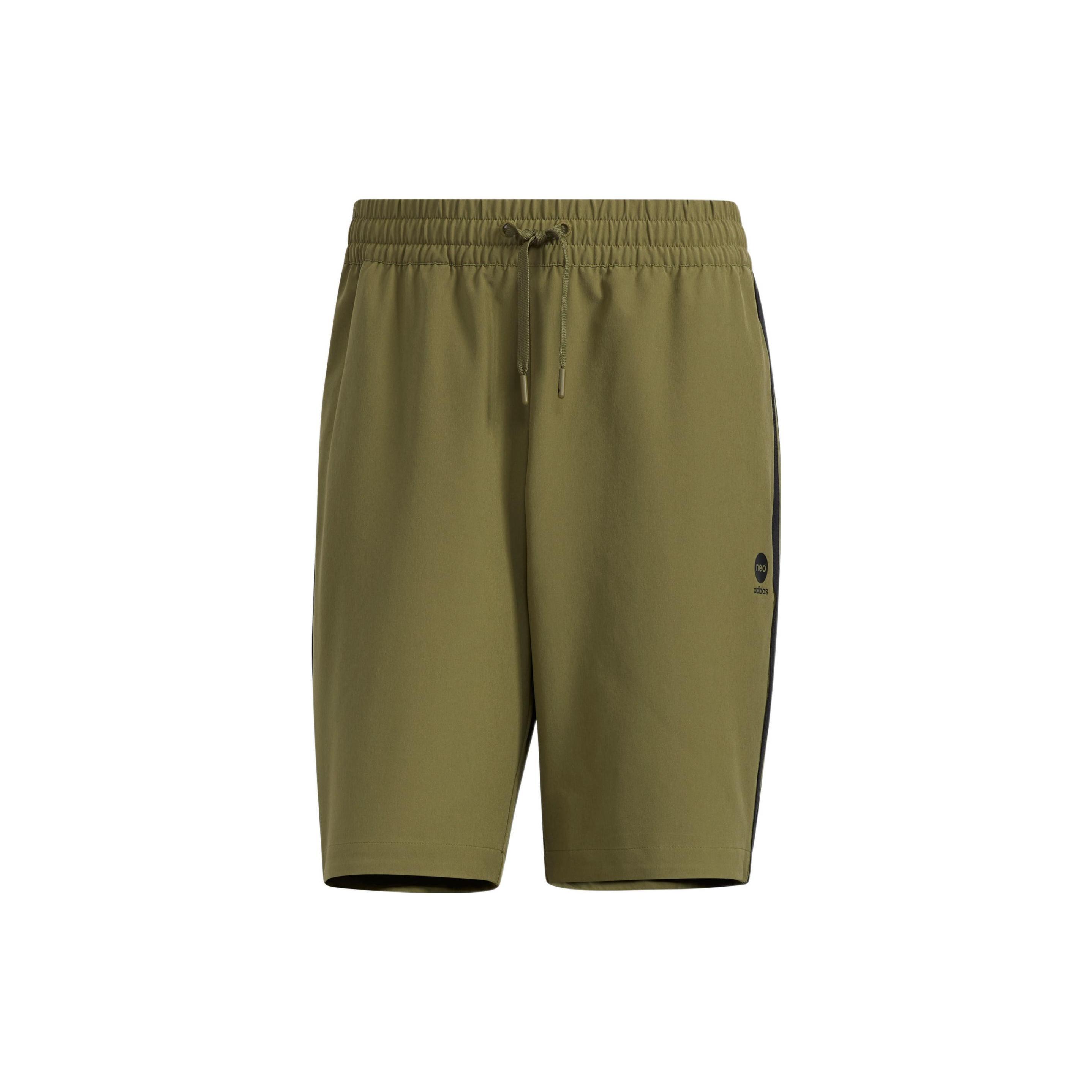 Men s adidas neo Logo Micro Mark Stripe Casual Woven Shorts Dark Olive Green HD4715 S